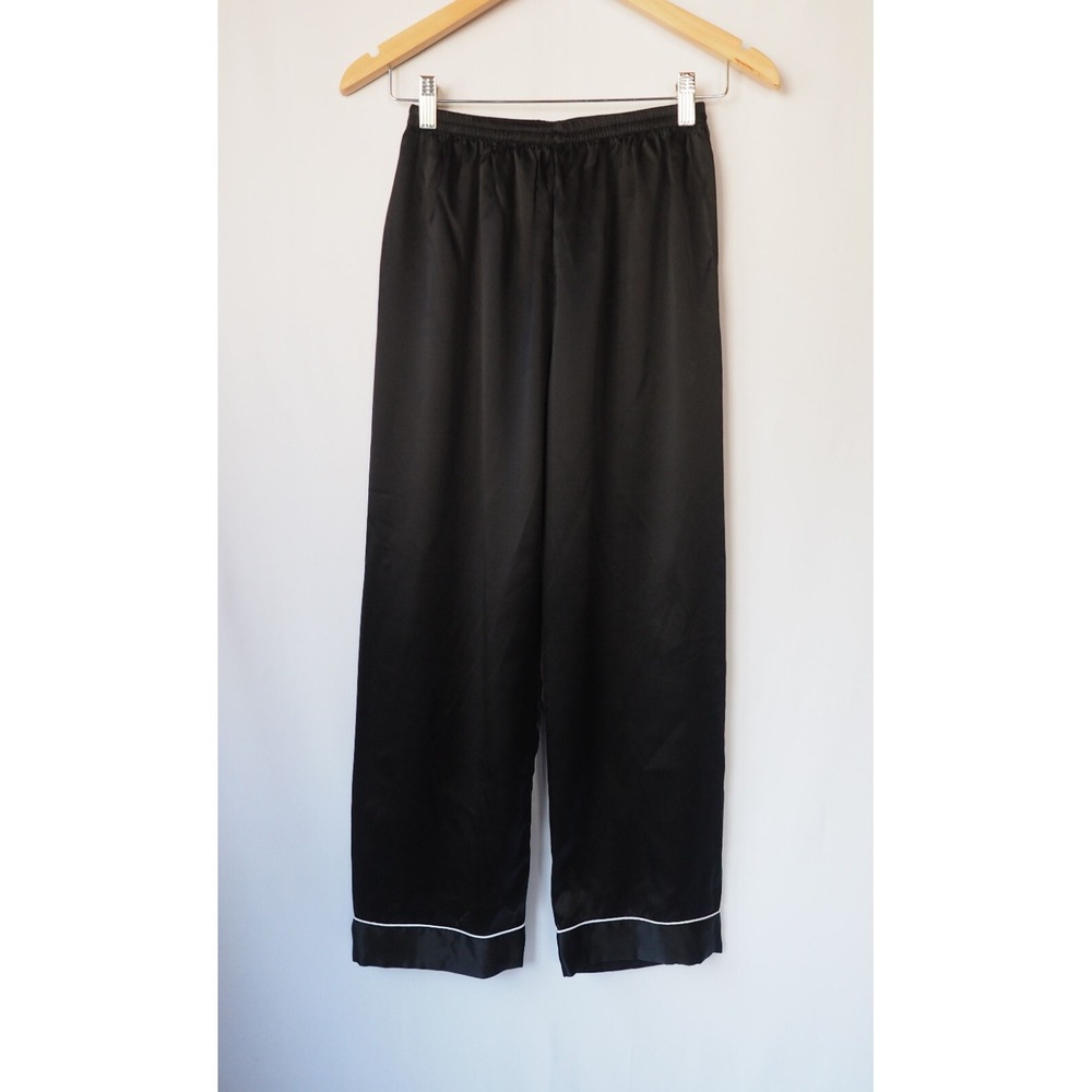 Saks Fifth Avenue Womens Black Satin Pajama Pants Wide Leg Drawstring Size M